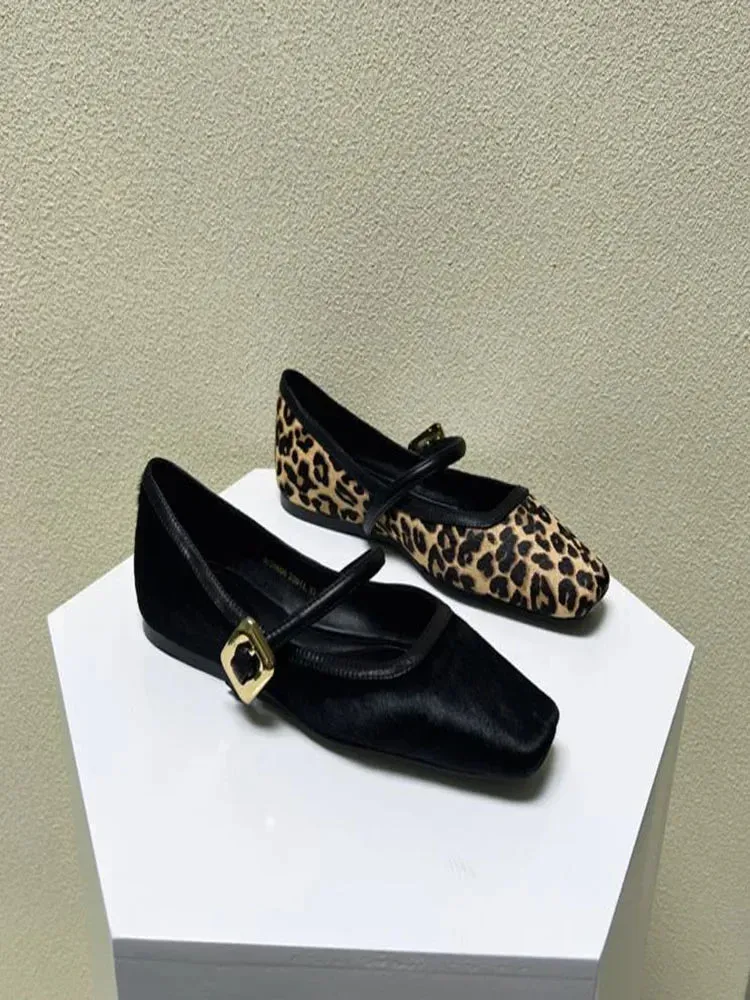 2024 Women's Flat Shoes Round Toe Leopard Print Casual Shoes Woman Breathable Slip-on Outdoor Soft Mary Jane Shoes 2024 New
