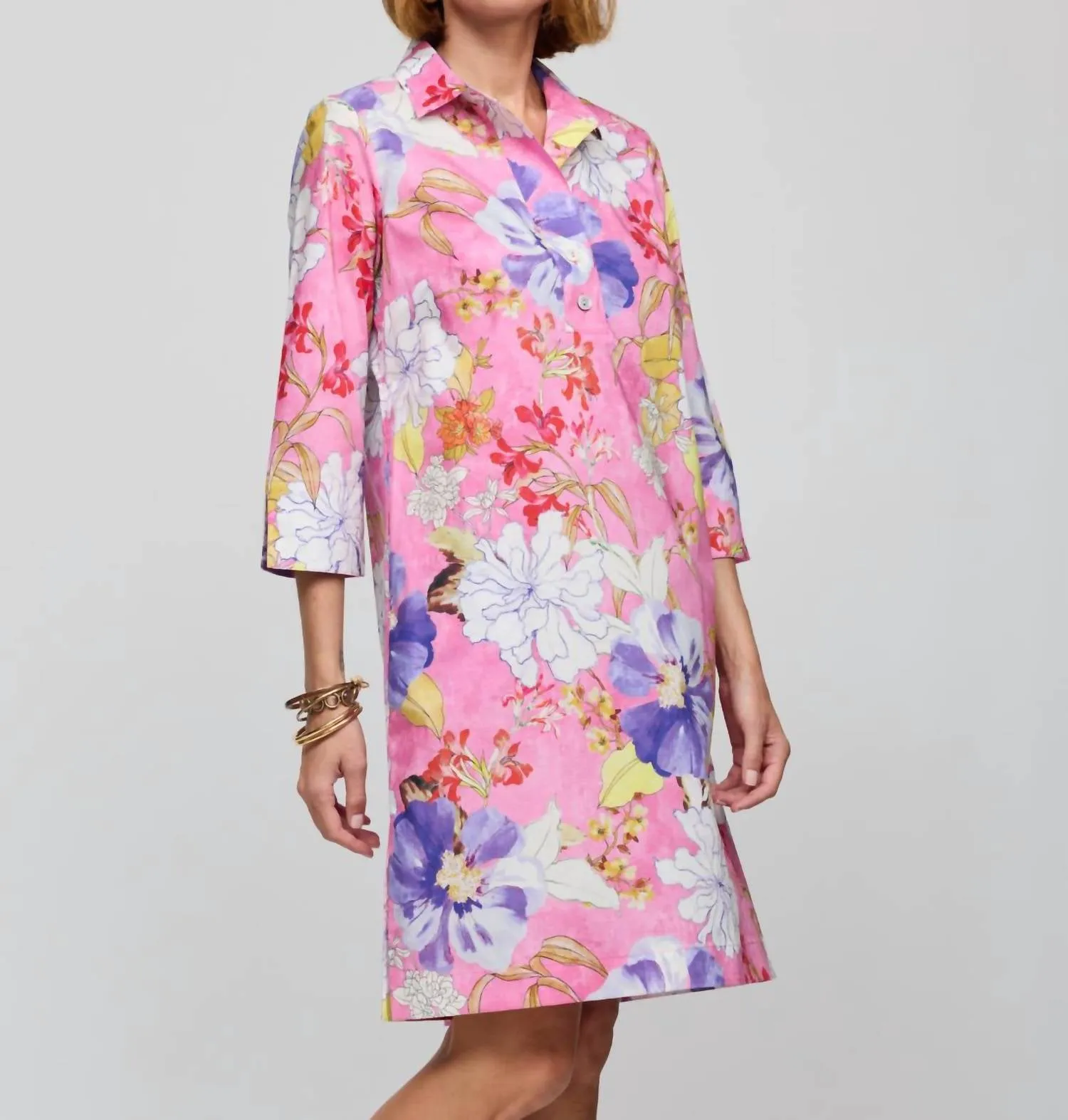 3/4 Sleeve Charlotte Dress In Pink Combo