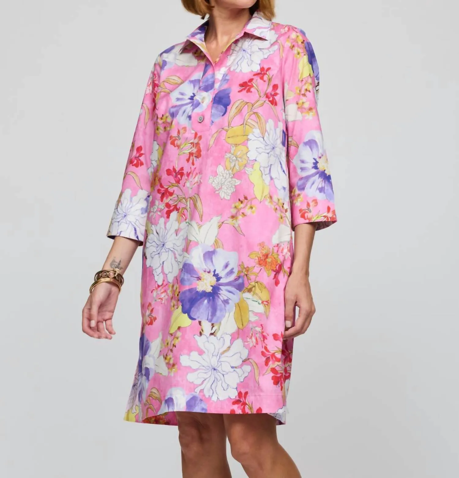 3/4 Sleeve Charlotte Dress In Pink Combo