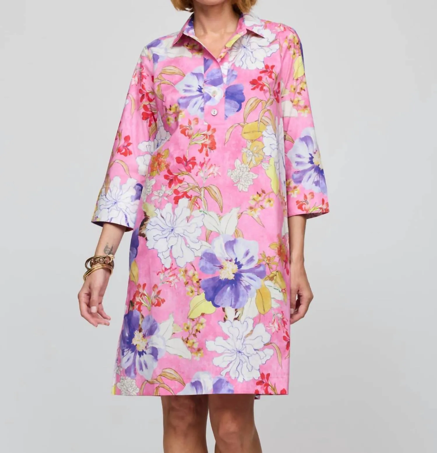 3/4 Sleeve Charlotte Dress In Pink Combo