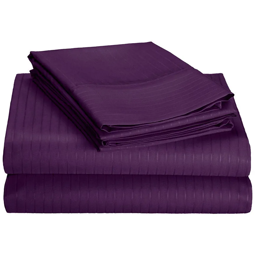 4-Piece Set : Super-Soft 1600 Series Pinstripe Embossed Bed Sheet