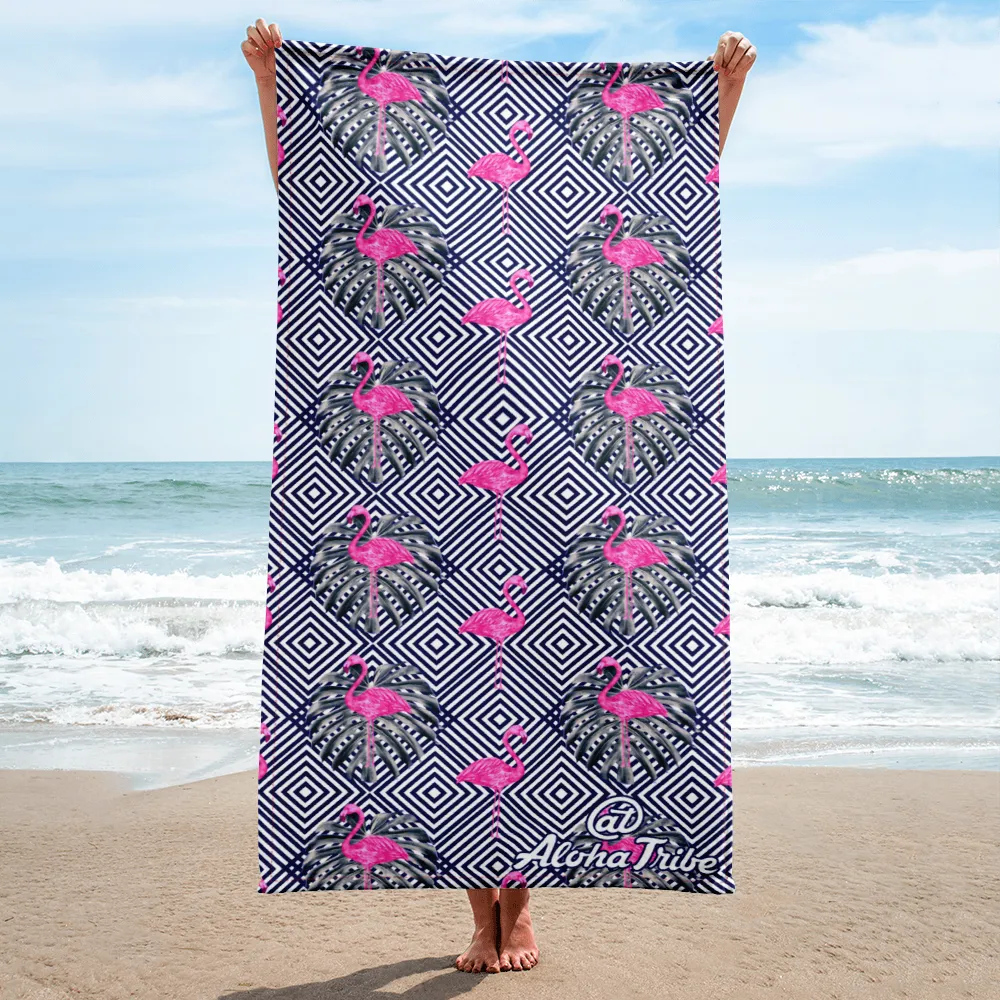 Aloha Tribe -Neon Flamingo- Beach Towel