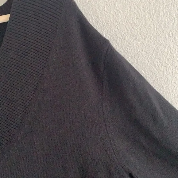 Anthropologie VNeck Black Wool Sweater Side Slit Size S.