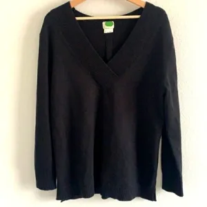 Anthropologie VNeck Black Wool Sweater Side Slit Size S.