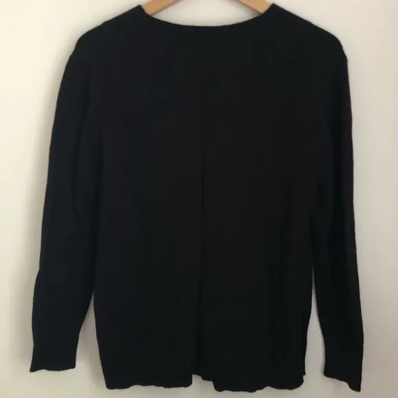 Anthropologie VNeck Black Wool Sweater Side Slit Size S.