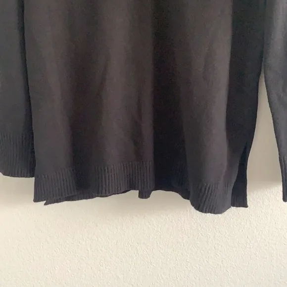Anthropologie VNeck Black Wool Sweater Side Slit Size S.