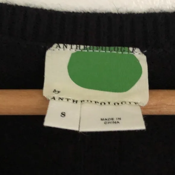 Anthropologie VNeck Black Wool Sweater Side Slit Size S.