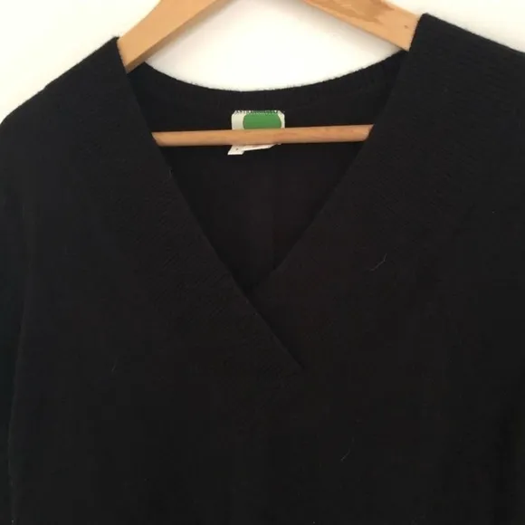 Anthropologie VNeck Black Wool Sweater Side Slit Size S.