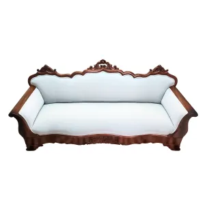 Antique Carved Sofa - Baby Blue Velvet