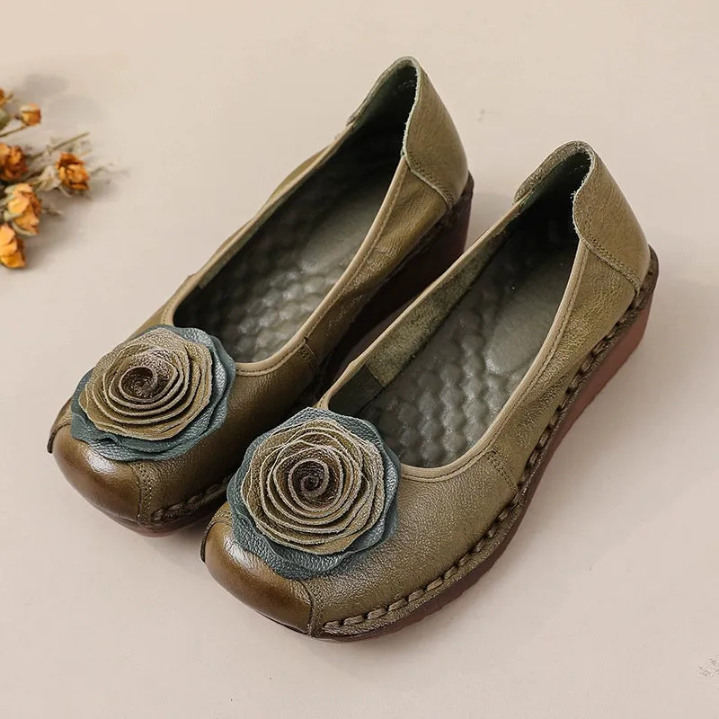 Babakud Women Spring Leather Rose Soft-Sole Flats Shoes
