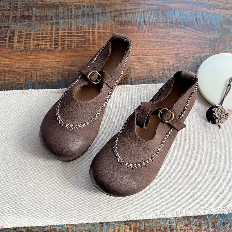 Babakud Women Spring Retro Leather Suede Soft Sole Mary Jane Flats