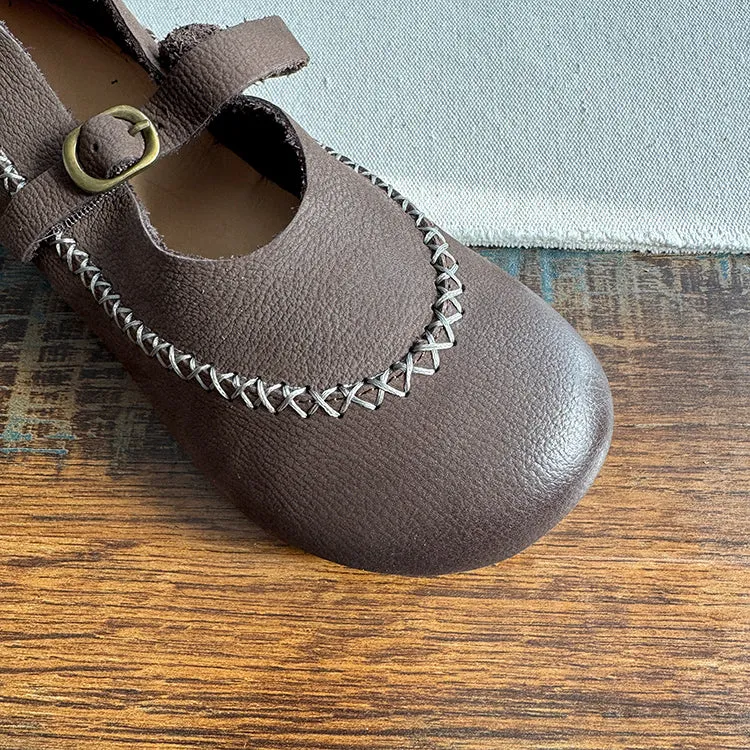 Babakud Women Spring Retro Leather Suede Soft Sole Mary Jane Flats