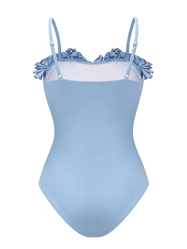 Baby Blue Rose Handmde One Piece Swimsuit