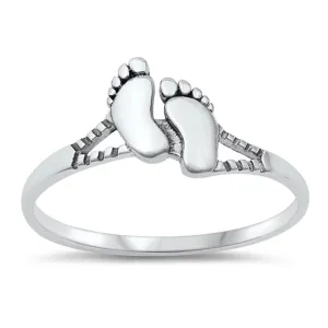 Bare Foot Feet Print Humility Love Ring New .925 Sterling Silver Band Sizes 2-10