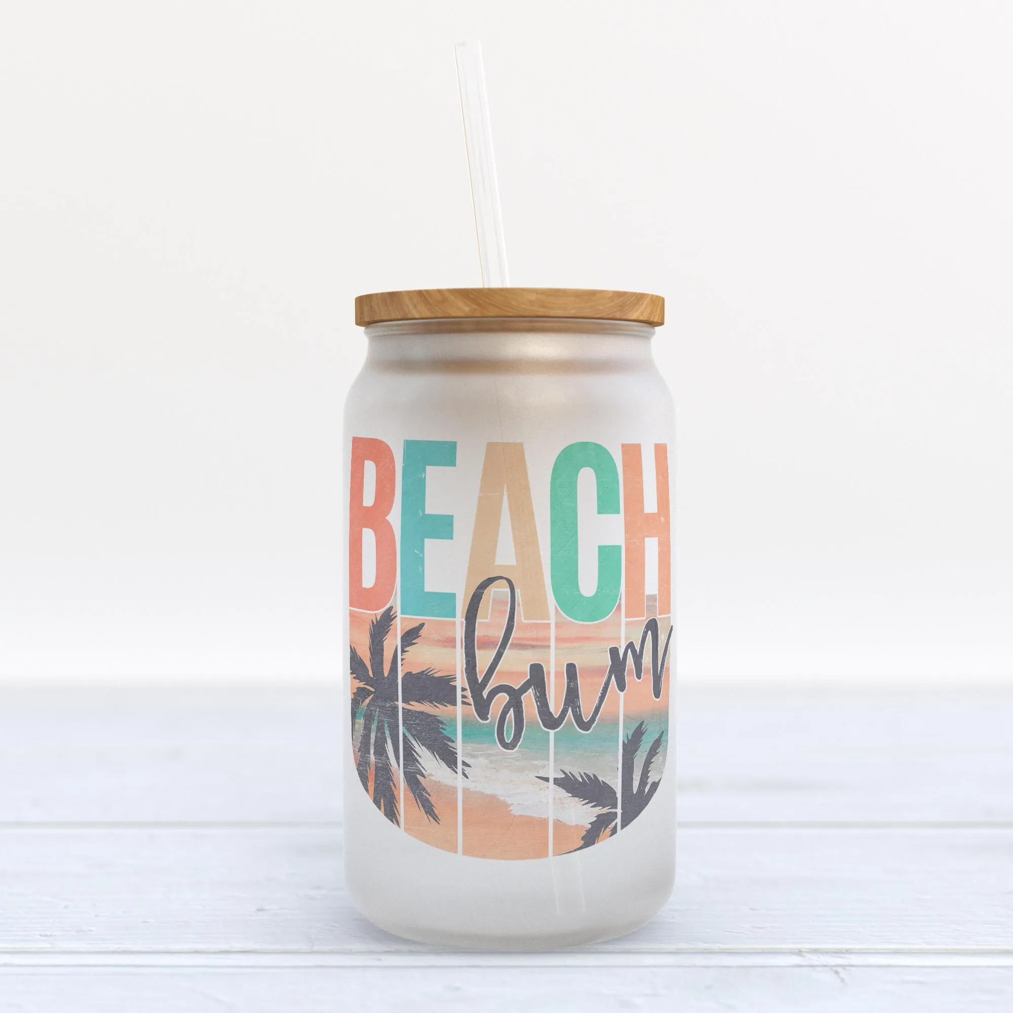 Beach Bum Frosted Glass Can Tumbler