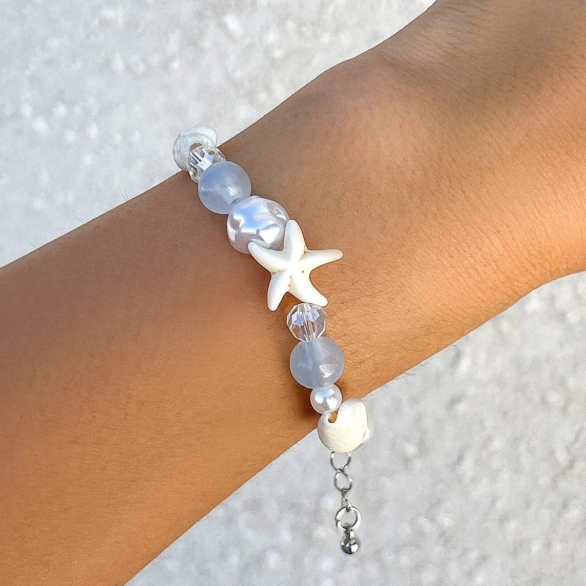 Beach Style Conch Starfish Pearl Crystal Chain Bracelet