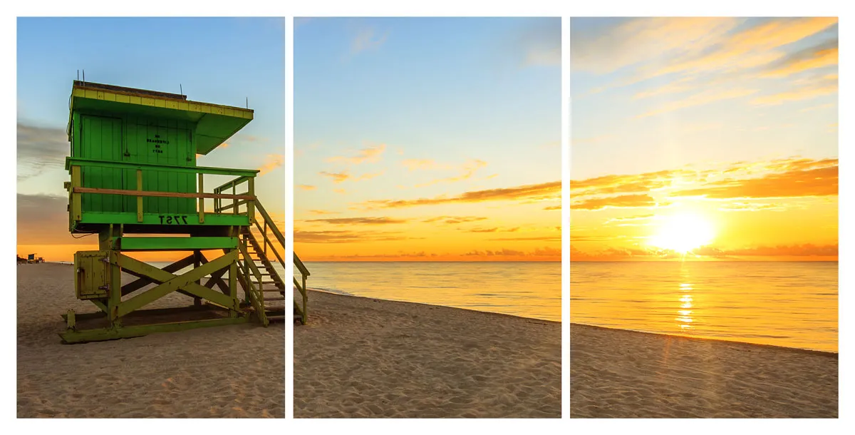Beaches - Miami South Beach Sunset 3 Peace Acrylic Wall Art