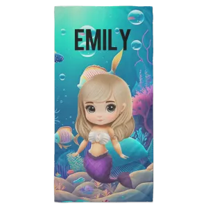 Blonde Hair Mermaid Personalized Beach Towel - 35x70