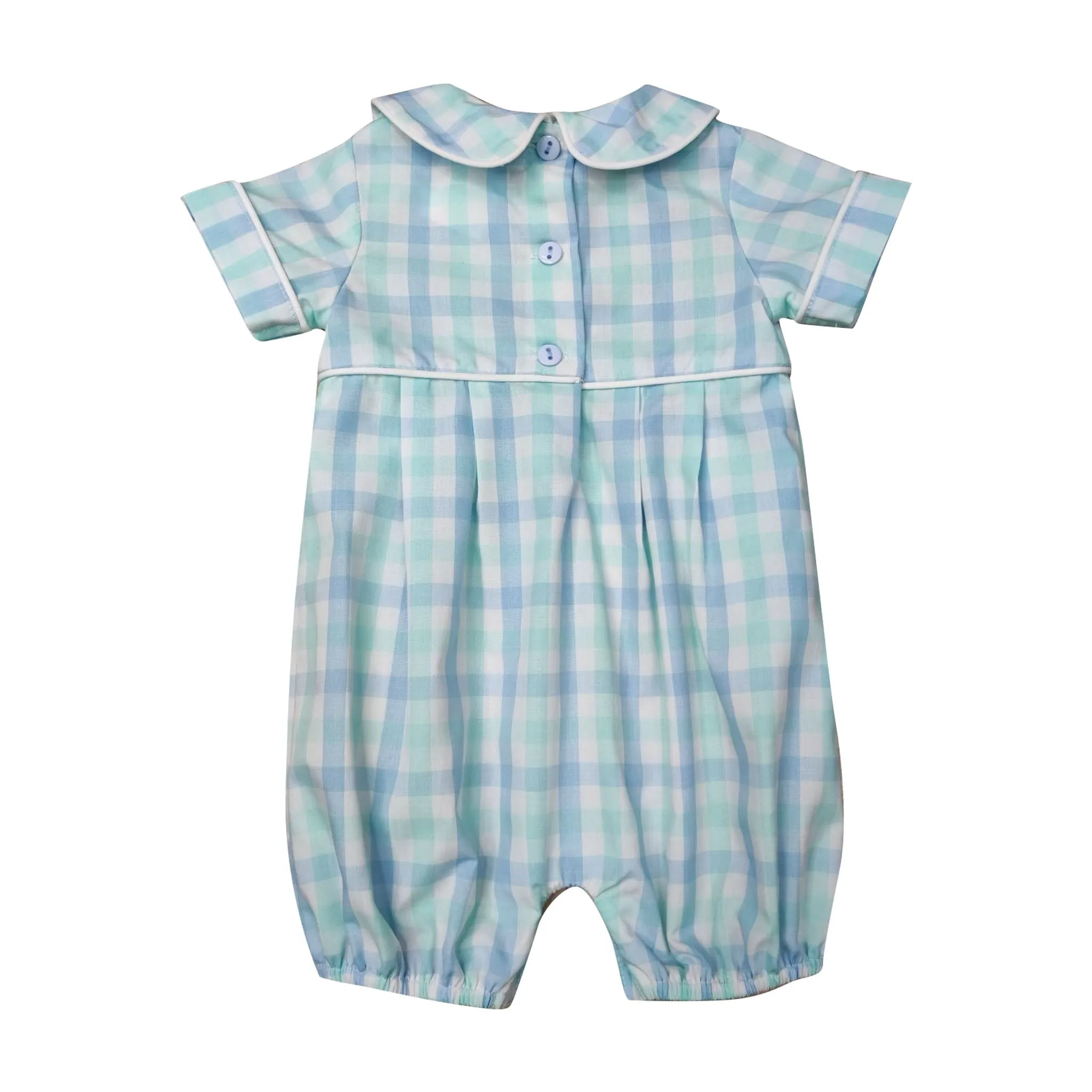 Blue Plaid Boy's Bubble Romper