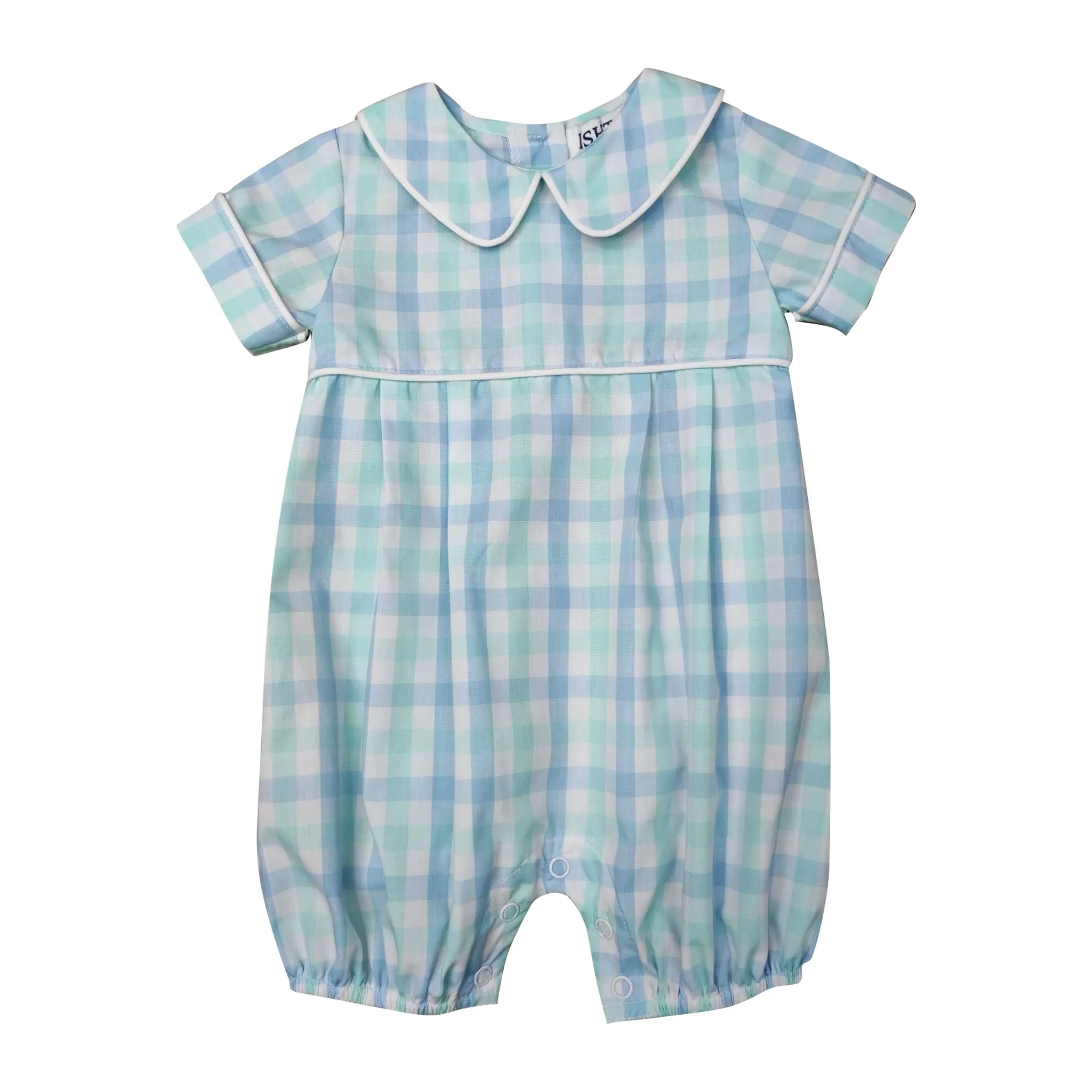Blue Plaid Boy's Bubble Romper