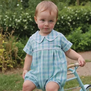 Blue Plaid Boy's Bubble Romper