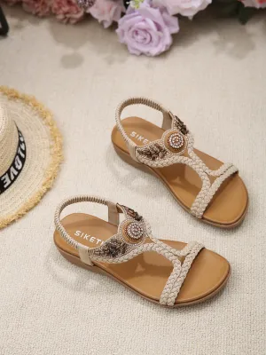 Bohemia Wing Beaded Slingback Beige