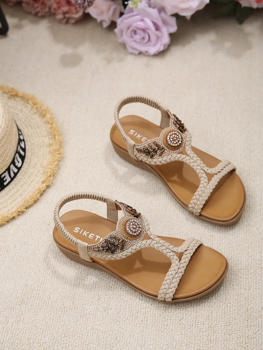 Bohemia Wing Beaded Slingback Beige