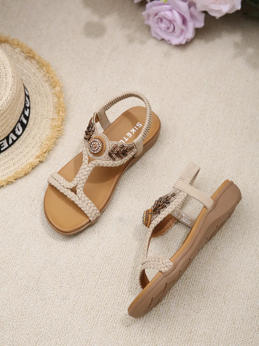 Bohemia Wing Beaded Slingback Beige