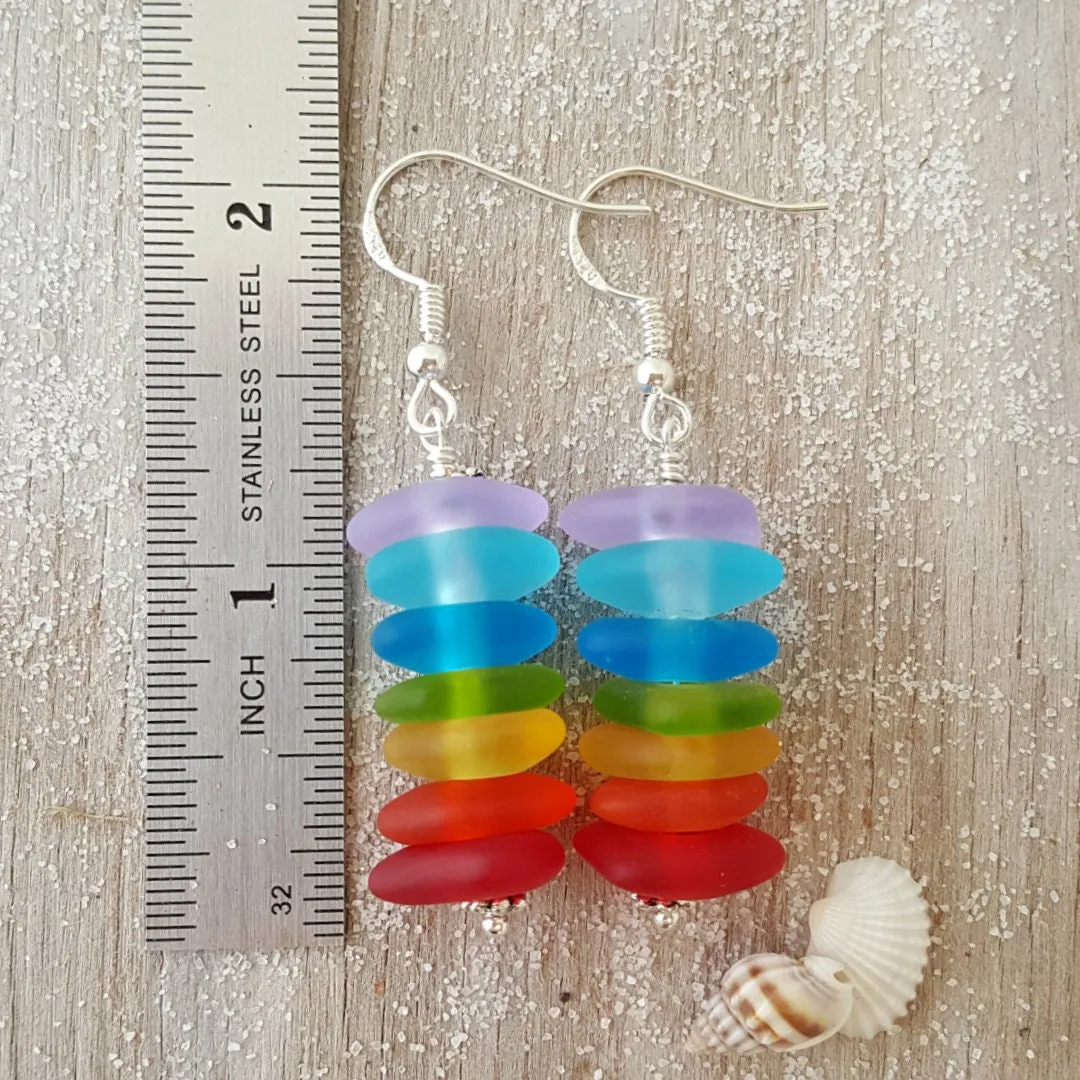 Bring home a little bit of "Hawaii Rainbow", Hawaiian Jewelry Sea Glass Earrings, Matching Rainbow Earrings, Unique Earrings Gift For Women