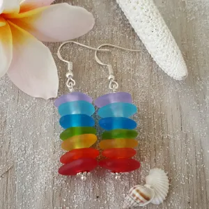 Bring home a little bit of "Hawaii Rainbow", Hawaiian Jewelry Sea Glass Earrings, Matching Rainbow Earrings, Unique Earrings Gift For Women