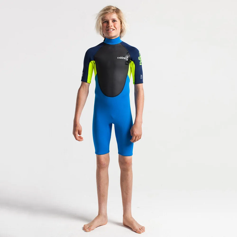 C-Skins Junior Element 3/2mm BZ Shortie Wetsuit-Cyan/Yellow/Navy