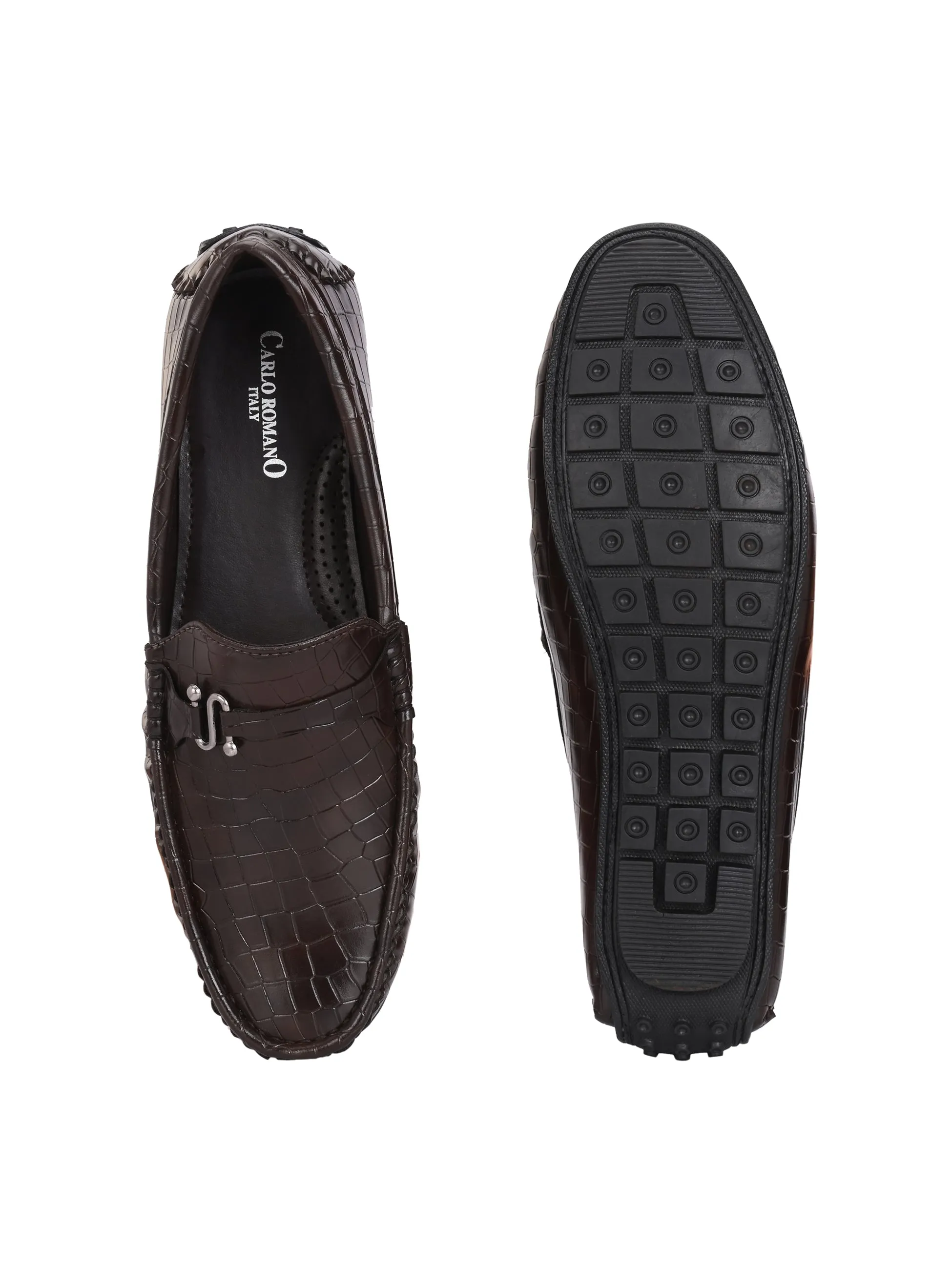 CARLO ROMANO BY WASAN BROWN COLOR VEGAN LEATHER CROCO PATENT MOCCASIN FOR MEN
