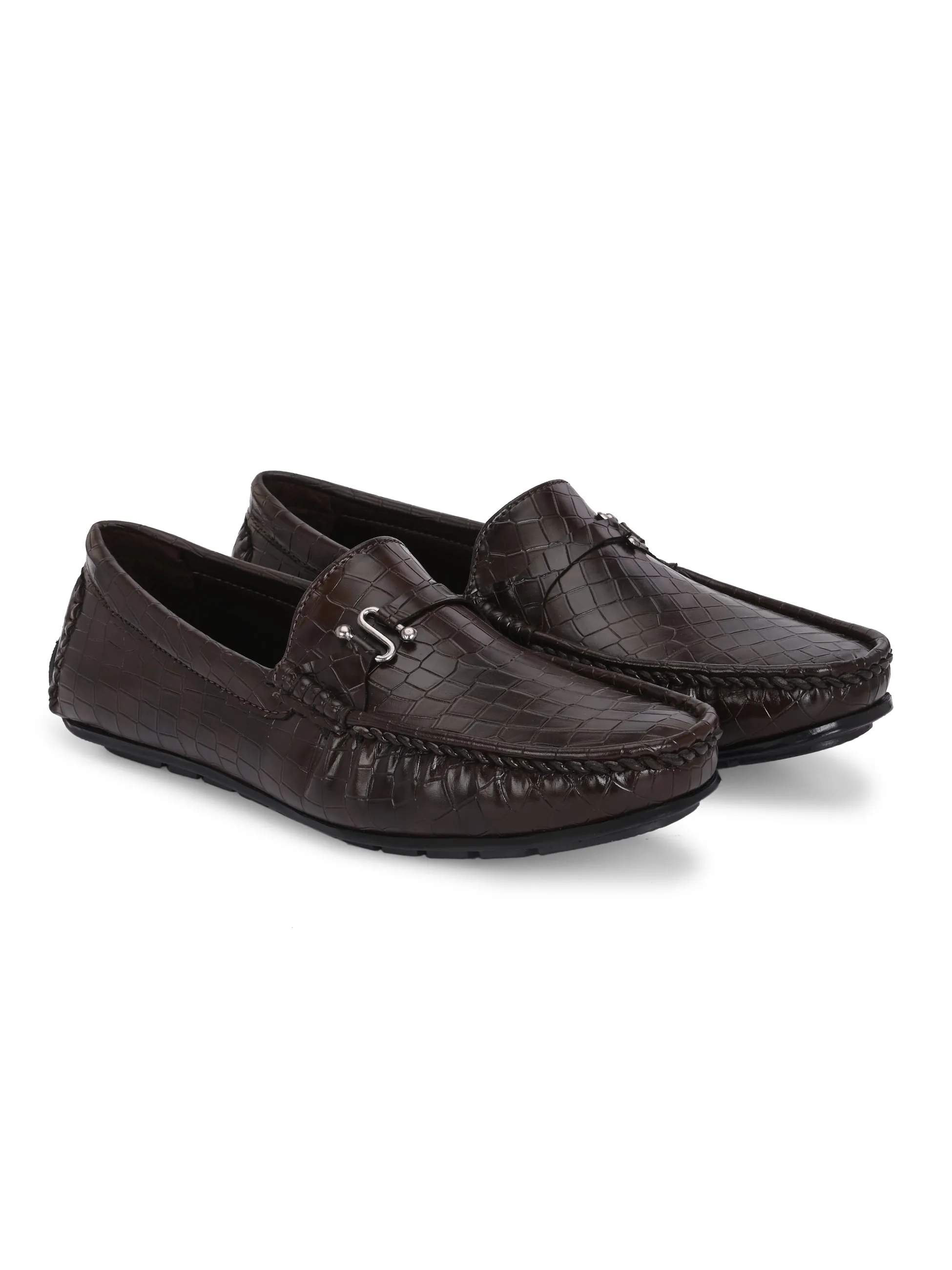 CARLO ROMANO BY WASAN BROWN COLOR VEGAN LEATHER CROCO PATENT MOCCASIN FOR MEN