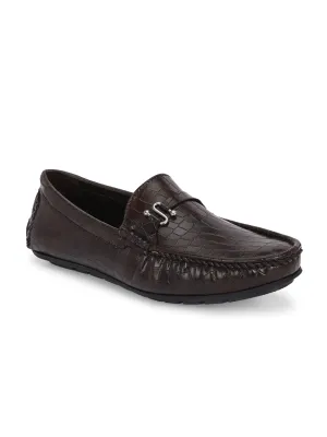 CARLO ROMANO BY WASAN BROWN COLOR VEGAN LEATHER CROCO PATENT MOCCASIN FOR MEN