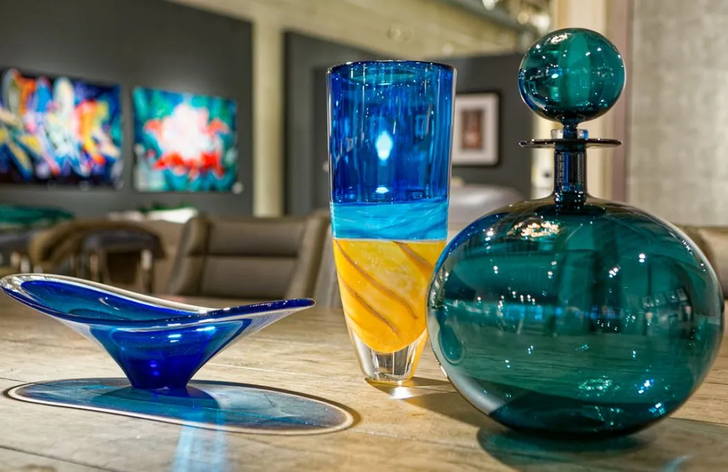 Cerlean Blue Beach Tall Vase - Teign Valley Glass