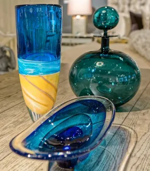 Cerlean Blue Beach Tall Vase - Teign Valley Glass