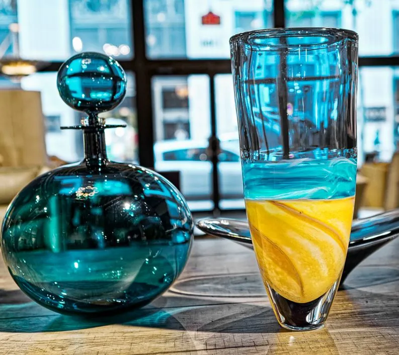Cerlean Blue Beach Tall Vase - Teign Valley Glass
