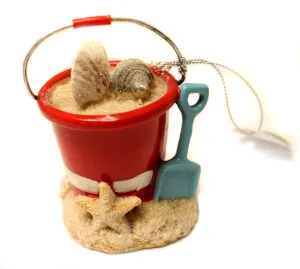 Christmas Decoration 3 Inch Beach Pail with Shells and Shovel Christmas Ornament