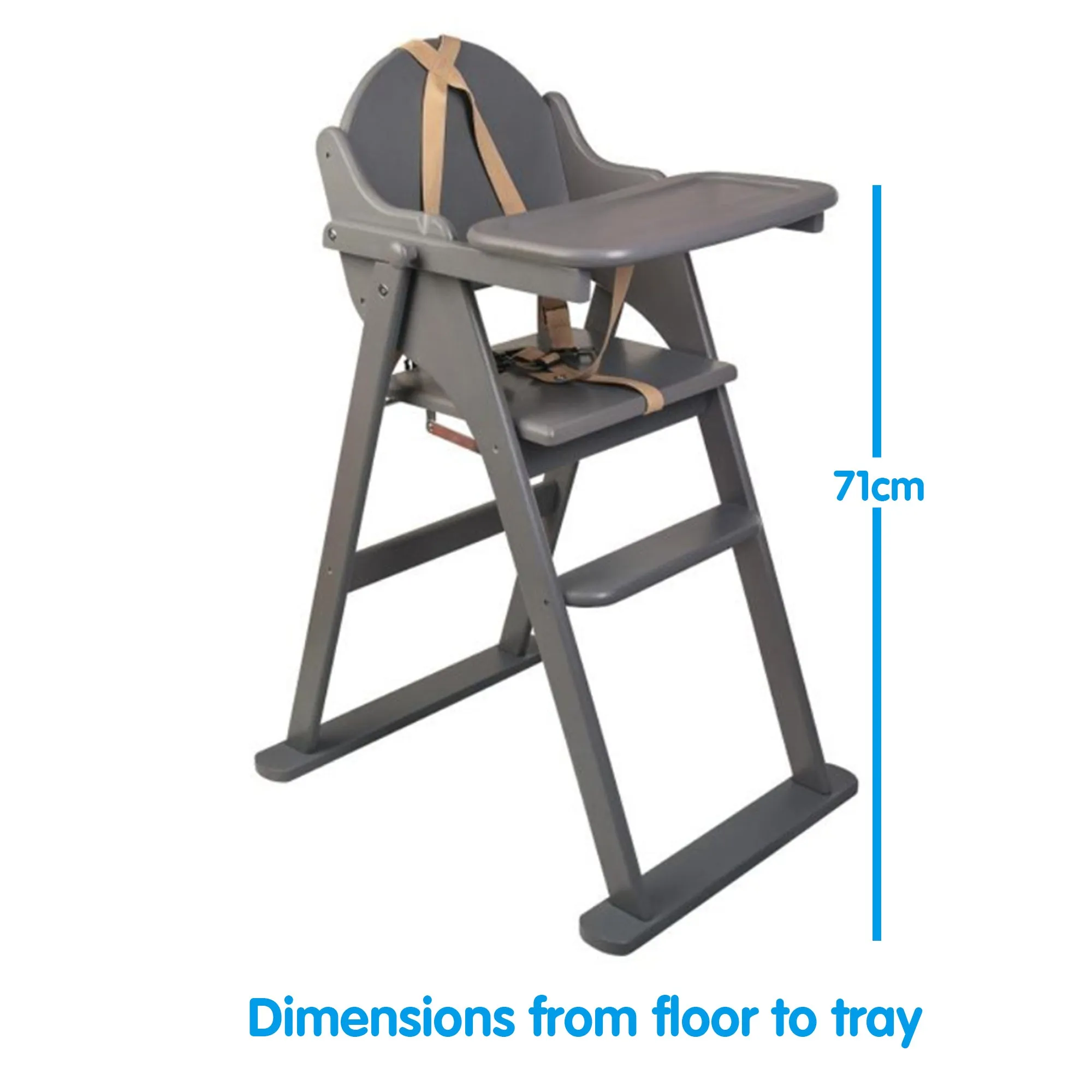 Classic Solid Eco Wood Space Saving | Easy Folding Highchair | 5 Point Harness | Dove Grey