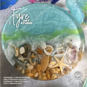 Coaster - Light Blue Shore Break Resin Coaster with Outer Banks Beach Sand & Shells