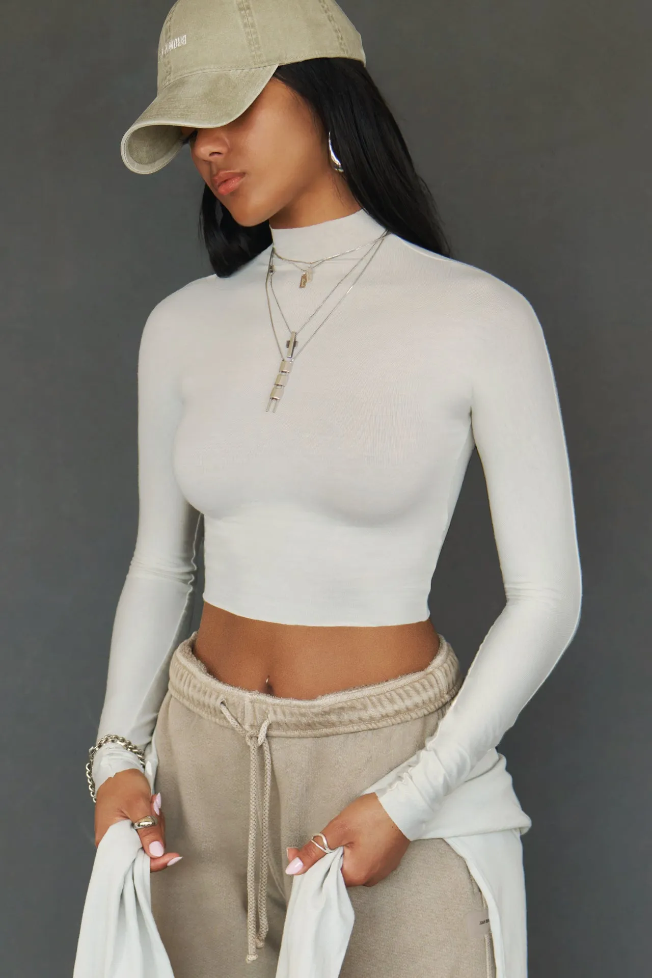 Cropped Mock Neck Long Sleeve