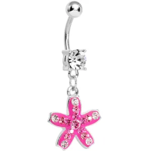 Crystalline Pink Gem Sparkling Curved Starfish Dangle Belly Ring