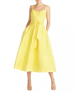 Daffodil Jacquard Fit And Flare Midi Dress In Yellow