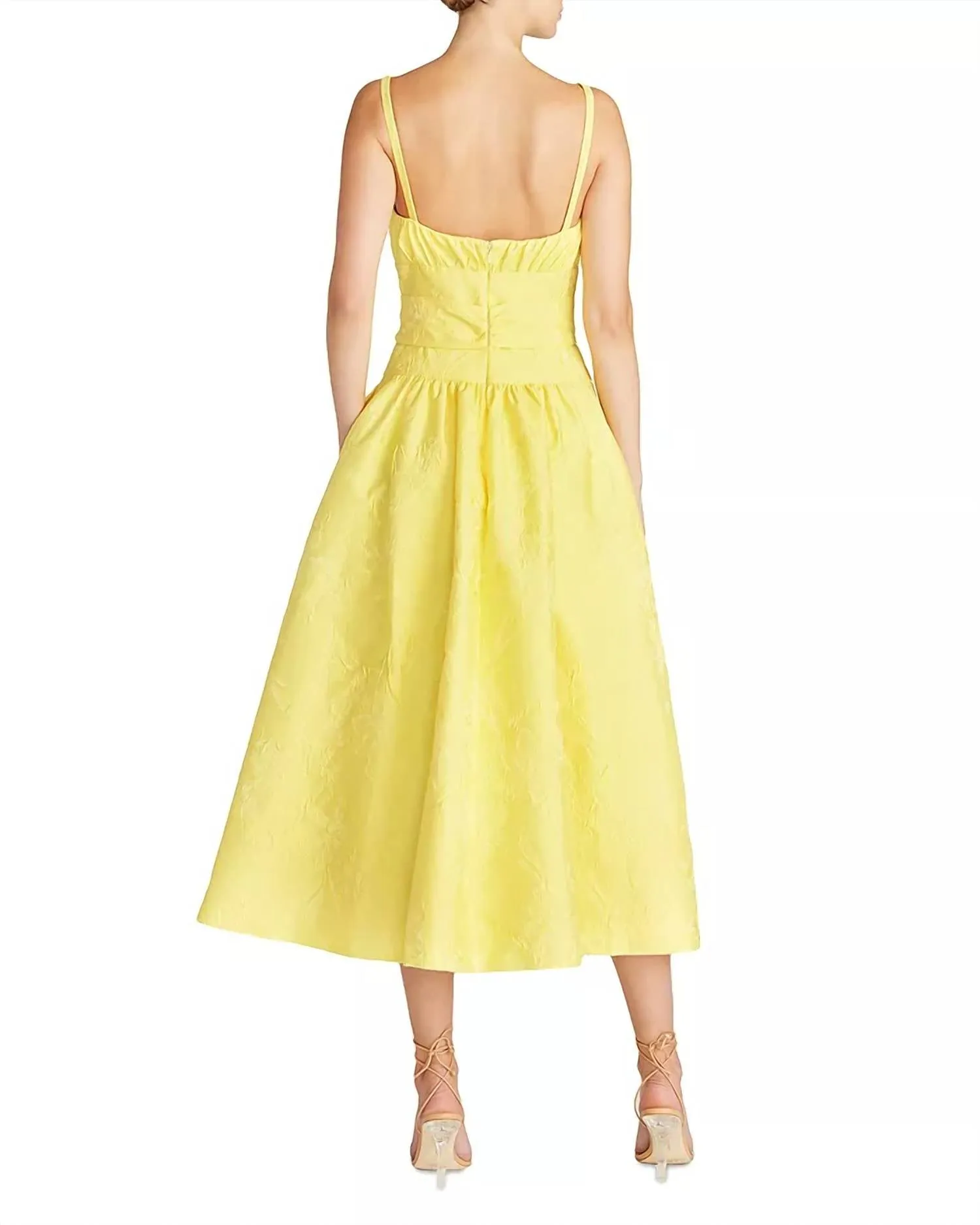 Daffodil Jacquard Fit And Flare Midi Dress In Yellow