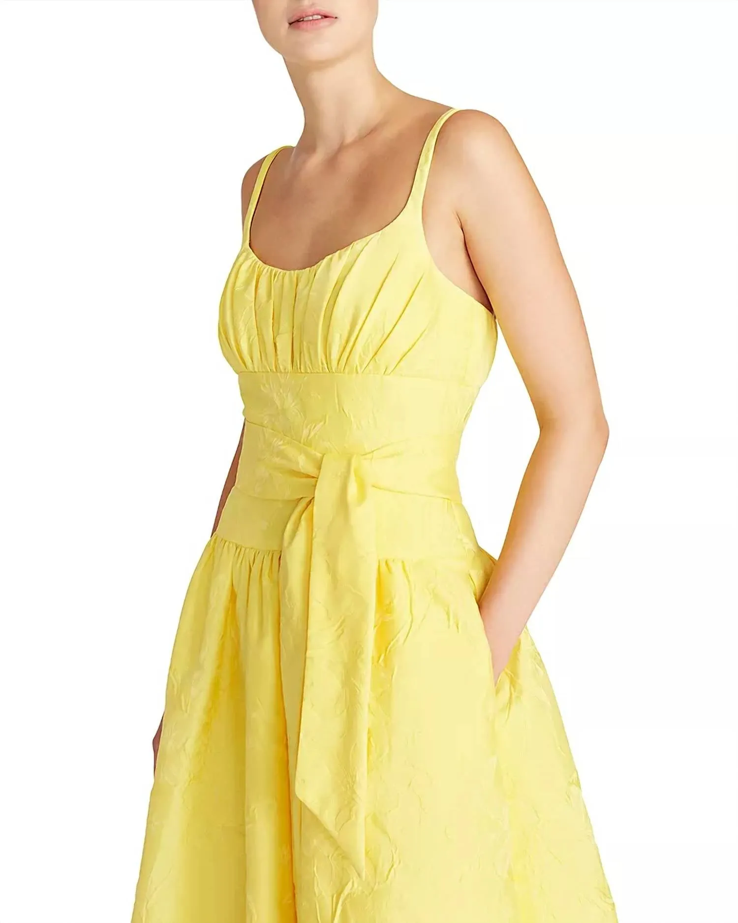 Daffodil Jacquard Fit And Flare Midi Dress In Yellow