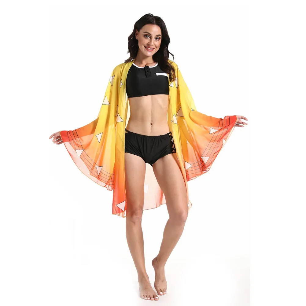 Demon Slayer Kimetsu no Yaiba Agatsuma Zenitsu Bikini Beach Swimsuit Set