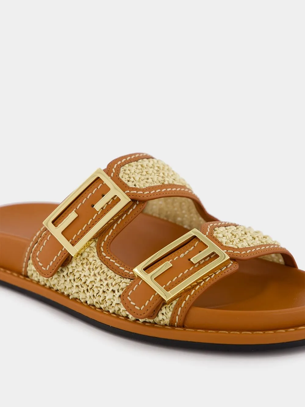 Double-Band Flat Leather Slides