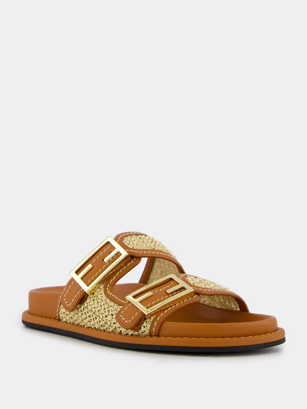 Double-Band Flat Leather Slides