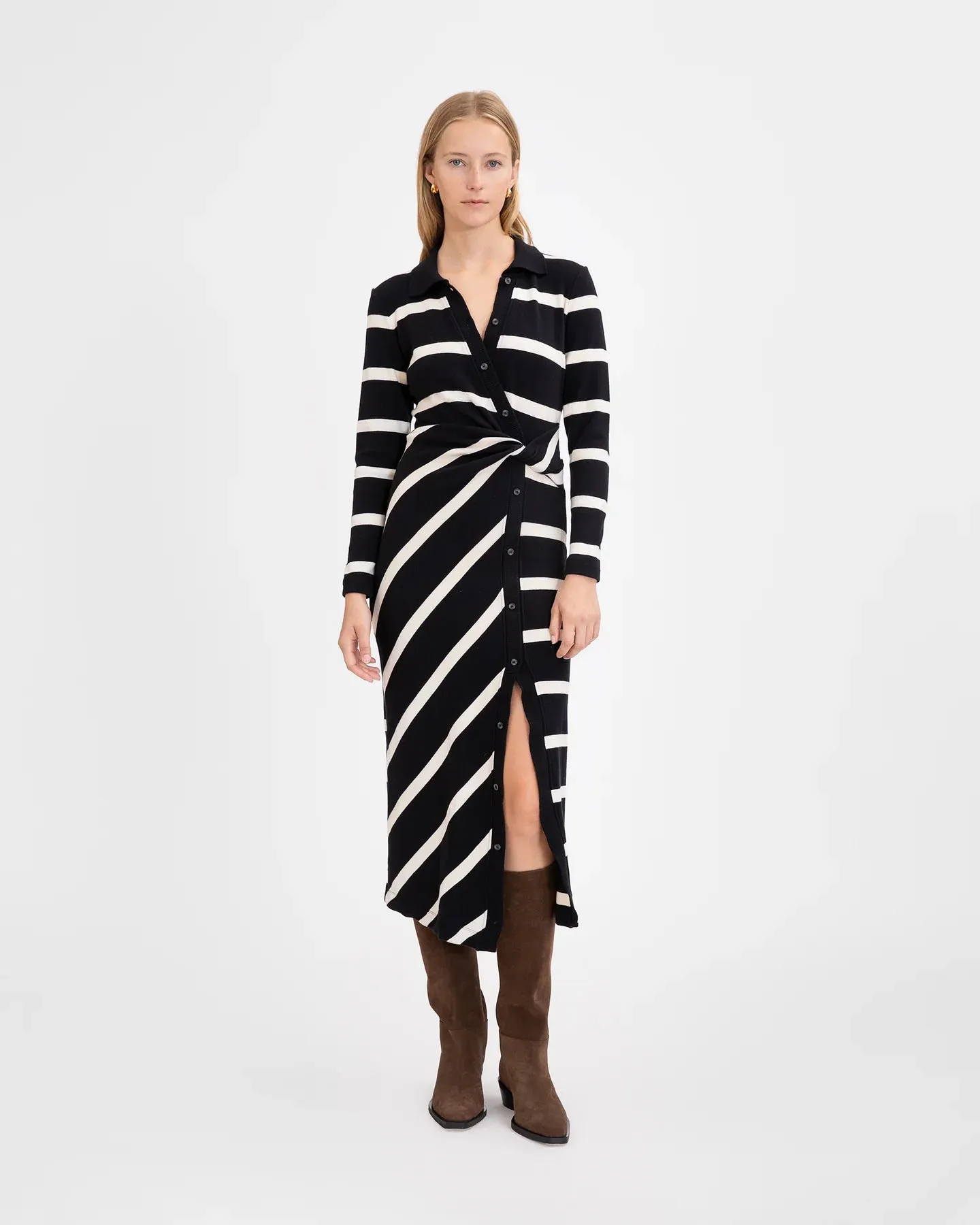 Ellicot Dress in Black/Chalk Wide Stripe