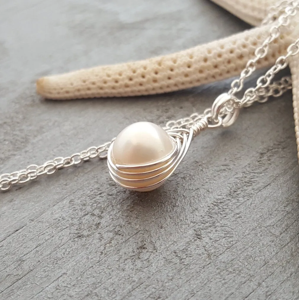 Exclusive from yinahawaii, Wire Braided Sized Round Natural Pearl necklace, "June Birthstone",   FREE gift wrap